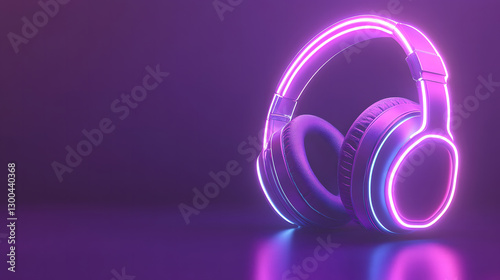 Neon Purple Headphones Vibrant Music Design, 3D Render