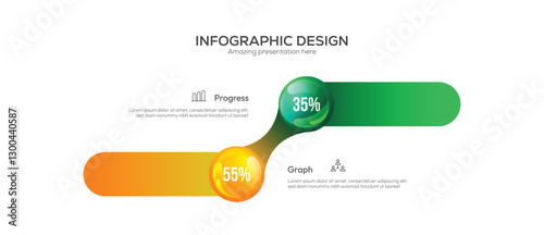 Business 2 option infographic presentation vector 3D colorful balls illustration. Horizontal Bar Chart Comparison, Modern Minimalist Data Visualization, Percentage Comparison Infographic