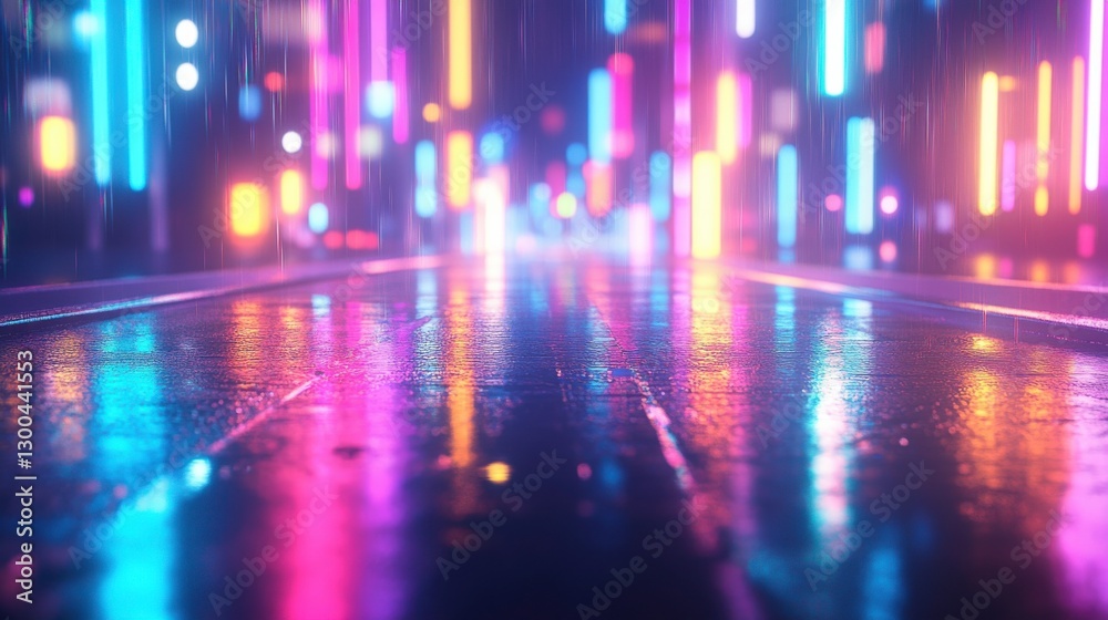 Fototapeta premium Neon Reflections on Water with Bright Urban Lights