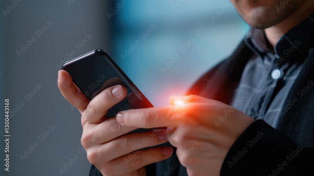 Close-up of Person Using Smartphone with Focused Gesture in Modern Setting Close-up of Person Using Smartphone with Focused Gesture in Modern Setting