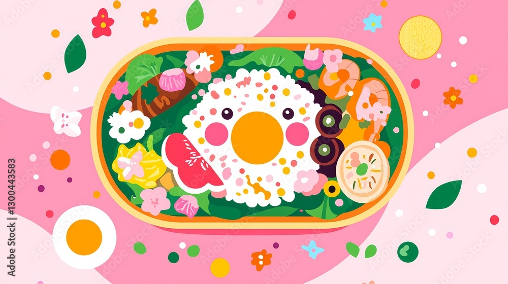 Whimsical Bento Box Art with Cute Food and Colorful Decorations Whimsical Bento Box Art with Cute Food and Colorful Decorations