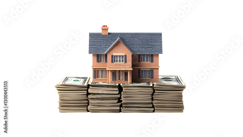House set on banknotes in stack Isolated on a white background