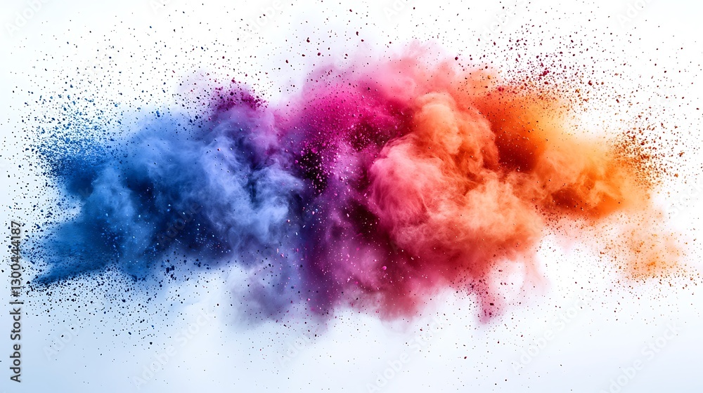 Fototapeta premium Colorful powder explosion, studio shot, white background, design element
