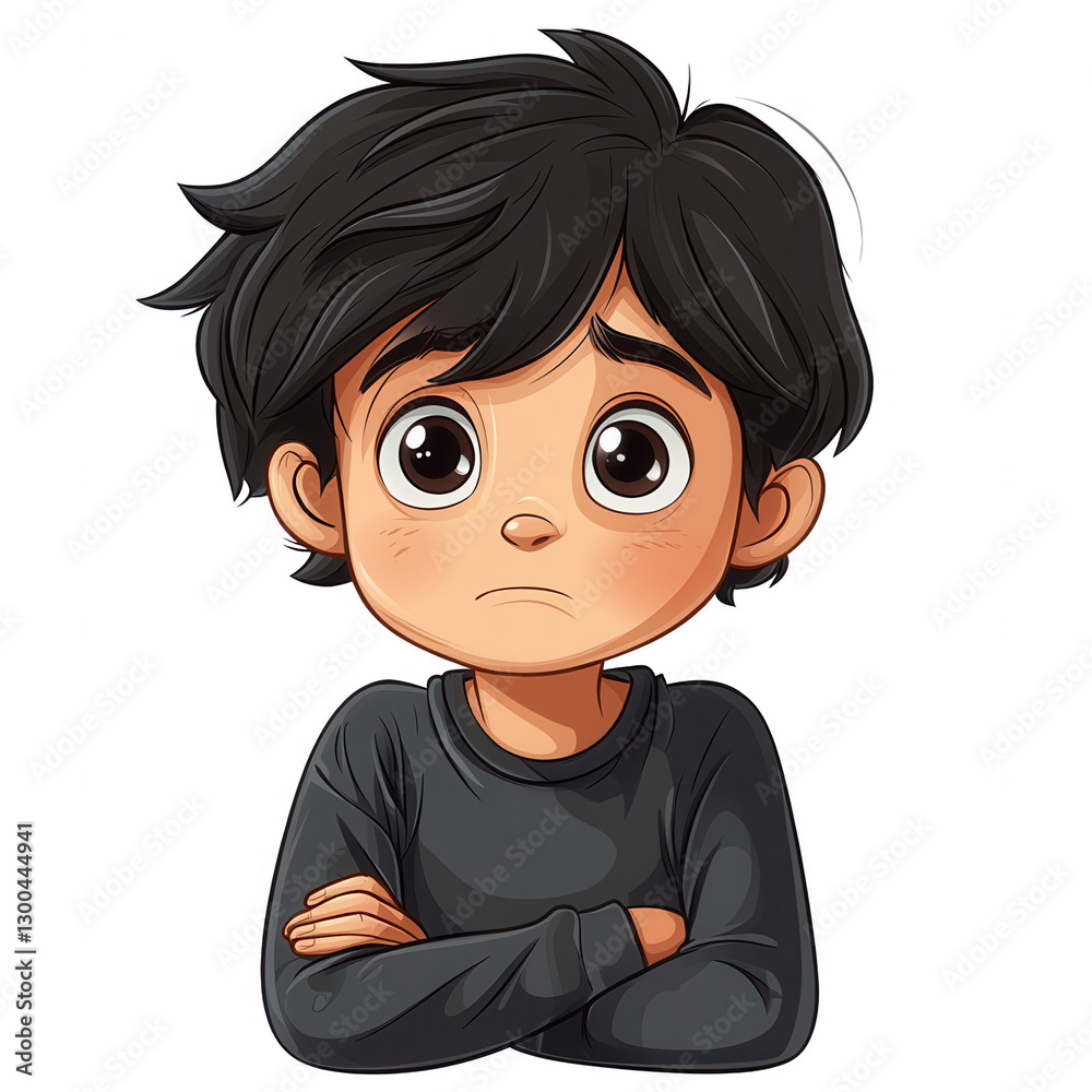 A cartoon boy with a sad expression on his face isolated on white background.PNG A cartoon boy with a sad expression on his face isolated on white background.PNG