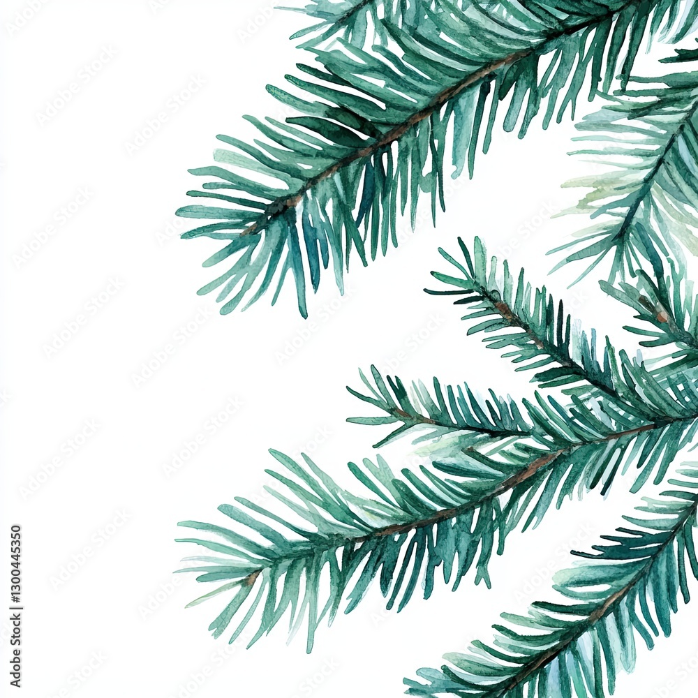 Naklejka premium Festive Watercolor Christmas Card with Lush Fir Branches