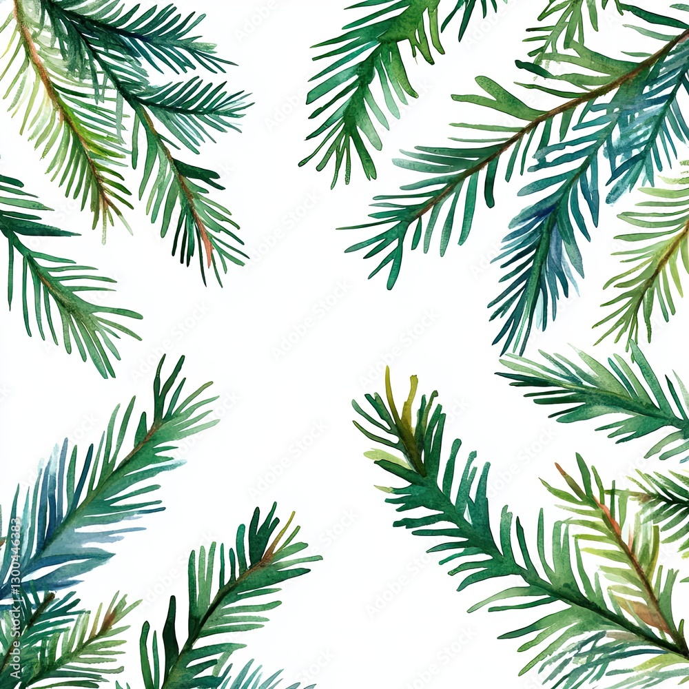 Festive Christmas Watercolor Painting of Fir Branches Festive Christmas Watercolor Painting of Fir Branches
