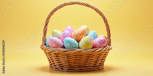 Bright and Festive Easter Egg Basket Filled with Colorful Eggs – A Perfect Symbol of Easter Joy and Celebration for Holiday Marketing