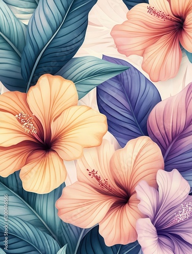 Wallpaper Mural Flower watercolor art background vector. Wallpaper design with floral paint brush line art. leaves and flowers nature design for cover, wall art, invitation, fabric, poster, canvas print. Torontodigital.ca