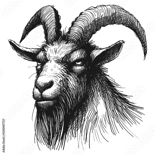 Goat angry line art drawing ink sketch vector hand drawn illustration background fury unleashed the face of a bad mood