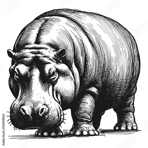 Hippo angry line art drawing ink sketch vector hand drawn illustration background boiling point a snapshot of frustration