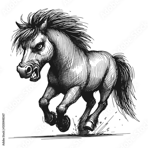 Horse angry line art drawing ink sketch vector hand drawn illustration background searing glare the look of displeasure