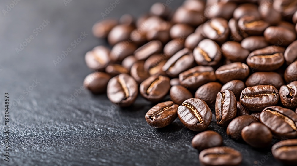 Coffee beans on dark stone Coffee beans on dark stone
