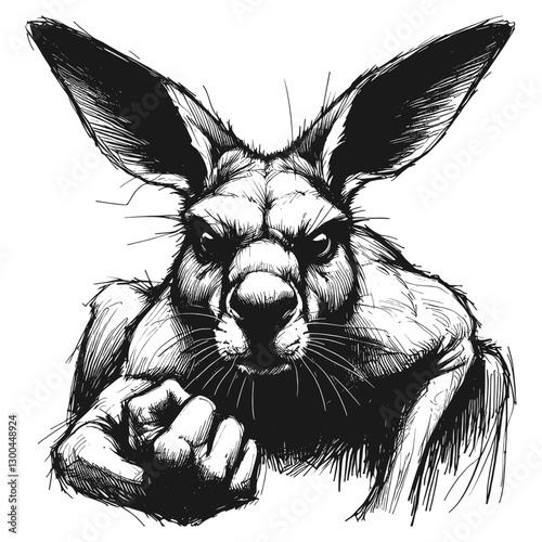 Kangaroo angry line art drawing ink sketch vector hand drawn illustration background the weight anger