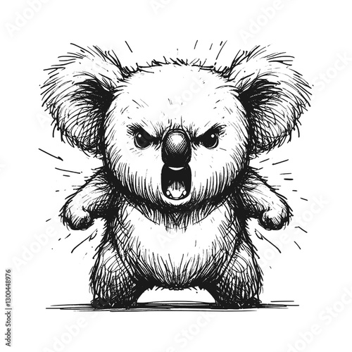 Koala angry line art drawing ink sketch vector hand drawn illustration background fury unleashed the face of a bad mood