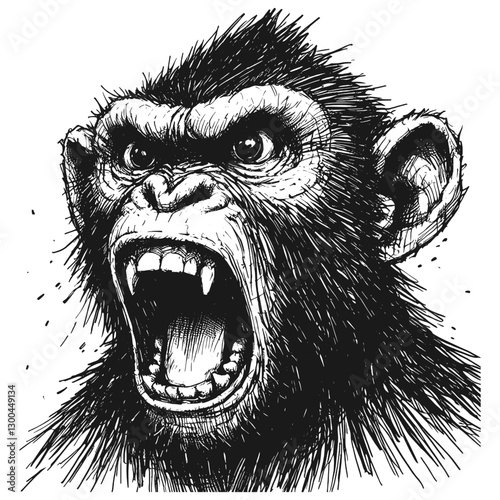 Monkey angry line art drawing ink sketch vector hand drawn illustration background burning temper a moment of rage