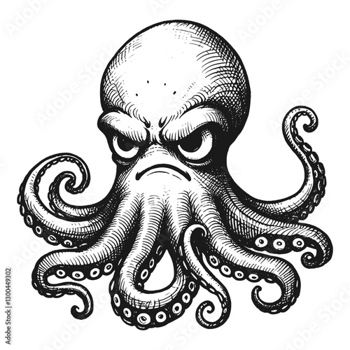 Octopus angry line art drawing ink sketch vector hand drawn illustration background fury unleashed the face of a bad mood