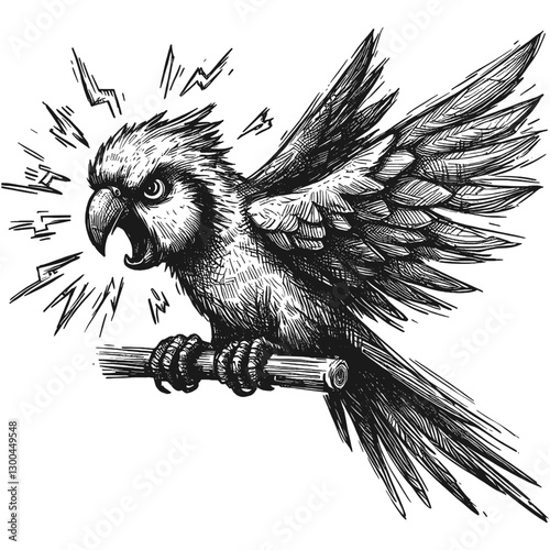Parrot angry line art drawing ink sketch vector hand drawn illustration background fury unleashed the face of a bad mood