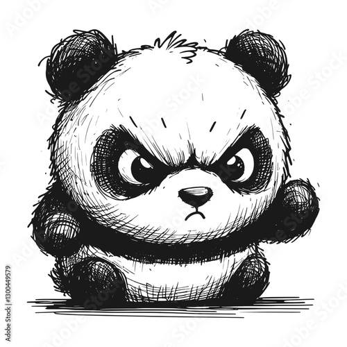 Panda angry line art drawing ink sketch vector hand drawn illustration background cranky and crossed a bad mood in focus