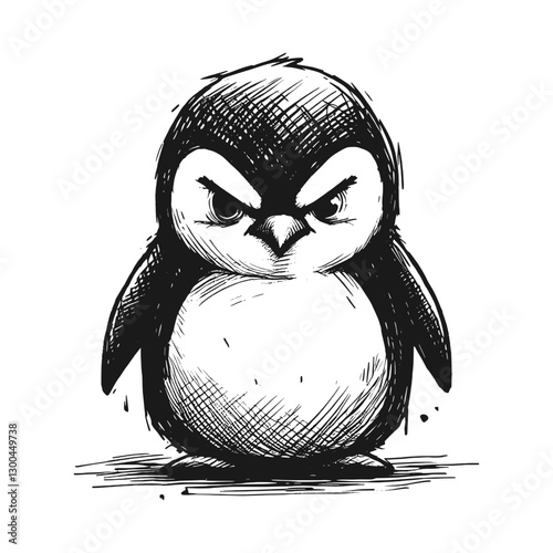 Penguin angry line art drawing ink sketch vector hand drawn illustration background searing glare the look of displeasure