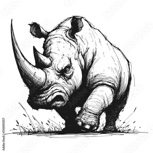 Rhino angry line art drawing ink sketch vector hand drawn illustration background fury unleashed the face of a bad mood