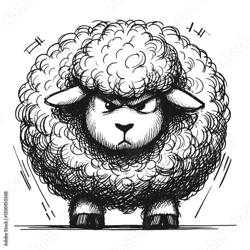 Sheep angry line art drawing ink sketch vector hand drawn illustration background searing glare the look of displeasure