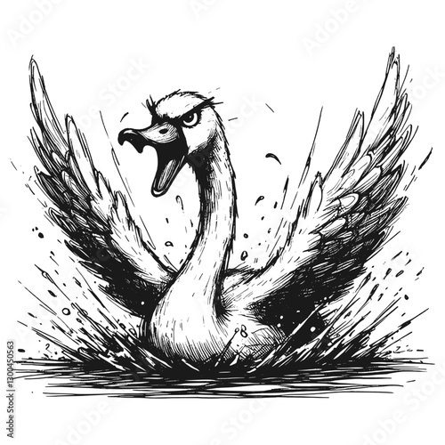 Swan angry line art drawing ink sketch vector hand drawn illustration background fury unleashed the face of a bad mood