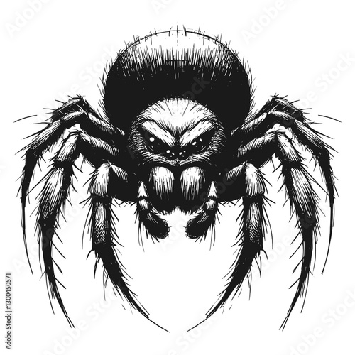 Spider angry line art drawing ink sketch vector hand drawn illustration background searing glare the look of displeasure