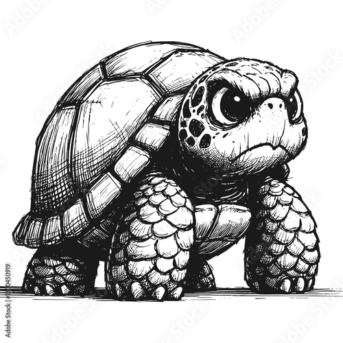 Turtle angry line art drawing ink sketch vector hand drawn illustration background stormy emotions portrait of anger