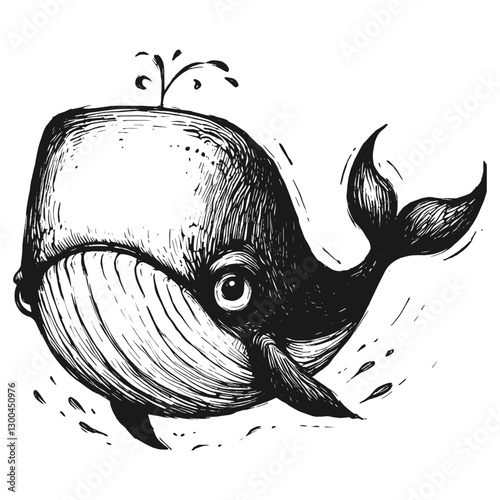 Whale angry line art drawing ink sketch vector hand drawn illustration background stormy emotions portrait of anger