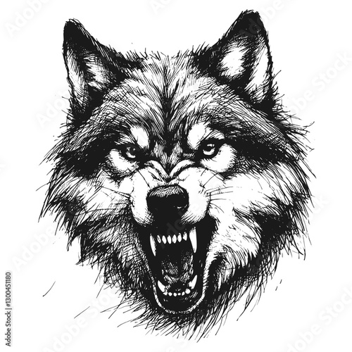 Wolf angry line art drawing ink sketch vector hand drawn illustration background burning temper a moment of rage