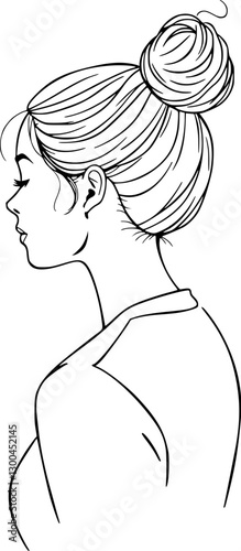Simple outline of a woman tying her hair in a bun everyday elegance style.