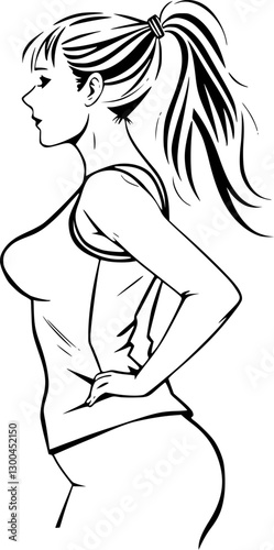 Simple outline of a sporty woman with a ponytail active lifestyle illustration.