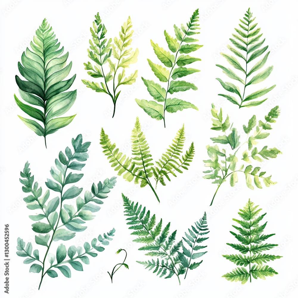 Vibrant Greenery Watercolor Collection Lush Ferns and Foliage Vibrant Greenery Watercolor Collection Lush Ferns and Foliage