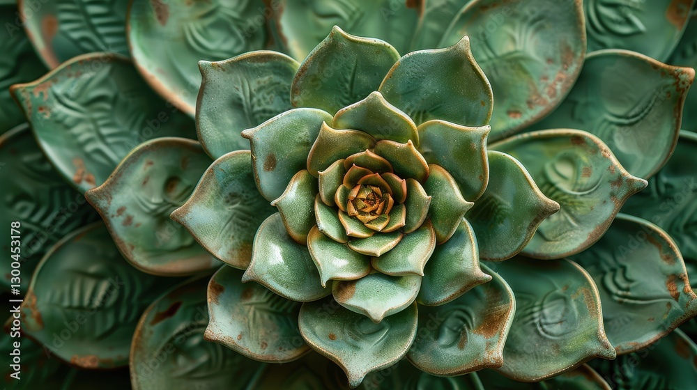 Obraz premium Vibrant Green Succulent Plant with Intricate Leaf Patterns and Center Bloom Captured in Detail