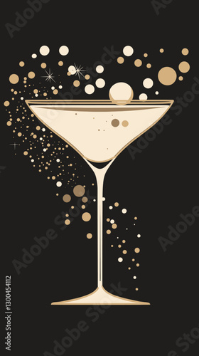 Elegant Cocktail Glass with Sparkling Bubbles for Luxurious Bar Menus and Party Invitations