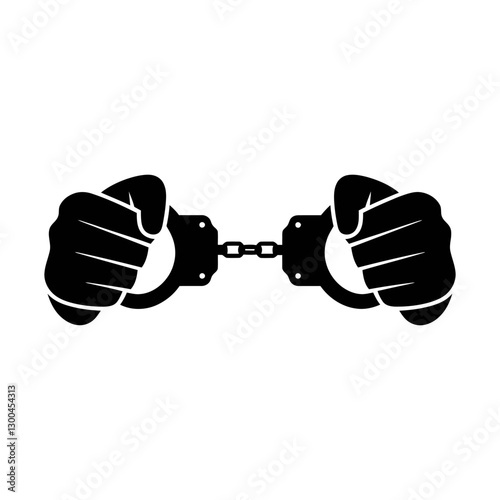 Handcuffed Hands Vector Silhouette – Black and White Arrest Illustration – Crime, Justice, Law Enforcement, Police, Prisoner, Security, Legal, Freedom, and Punishment Symbol