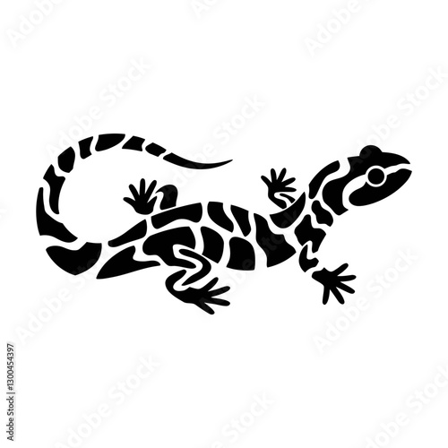 Tribal Salamander Vector Silhouette – Black and White Reptile Illustration – Lizard, Geometric Tattoo, Wildlife, Exotic Amphibian, Nature Symbol, and Animal Graphic Design