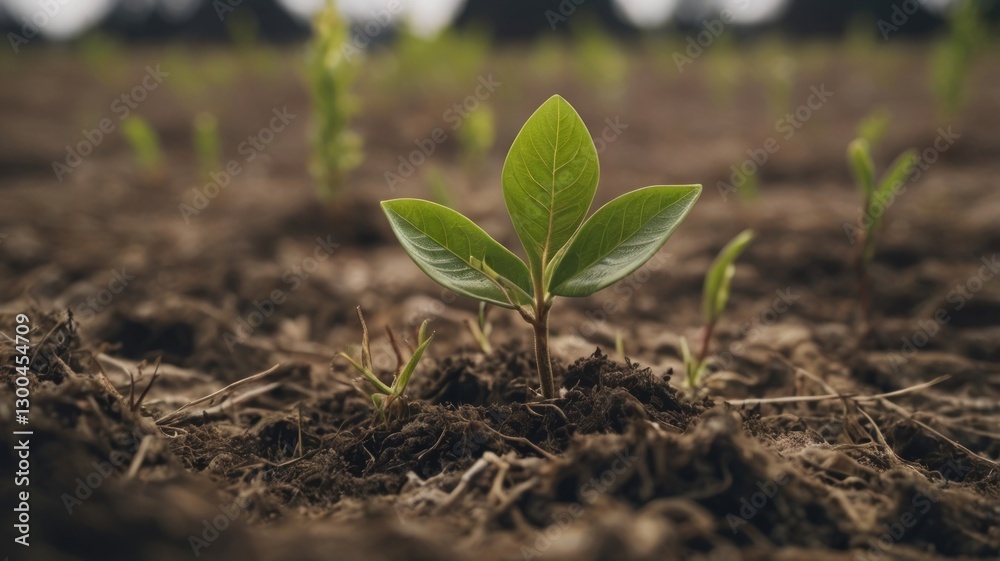 New Sprout Growing in Brown Soil Represents Growth and Potential New Sprout Growing in Brown Soil Represents Growth and Potential