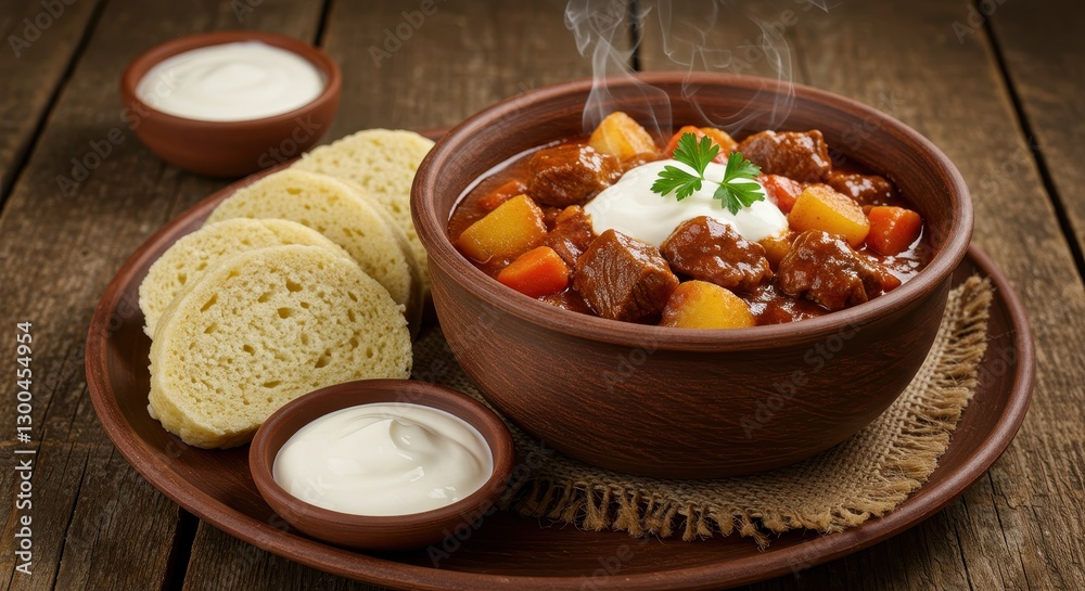 Delicious Beef Goulash with Dumplings and Sour Cream