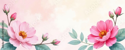 Subtle watercolor floral pattern, soft pastel background, peaceful, feminine, blossom