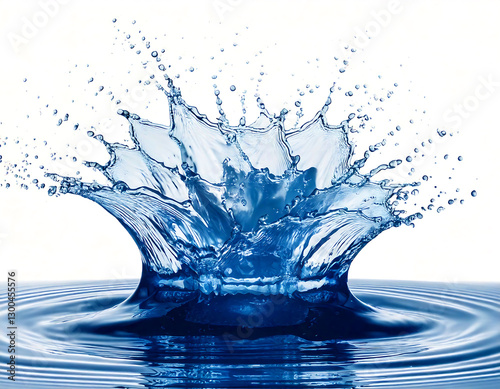 Stunning, dynamic water splash against a white background.  Captures the essence of freshness, purity, and energy. Perfect for ads, websites, or designs needing a clean, impactful visual.