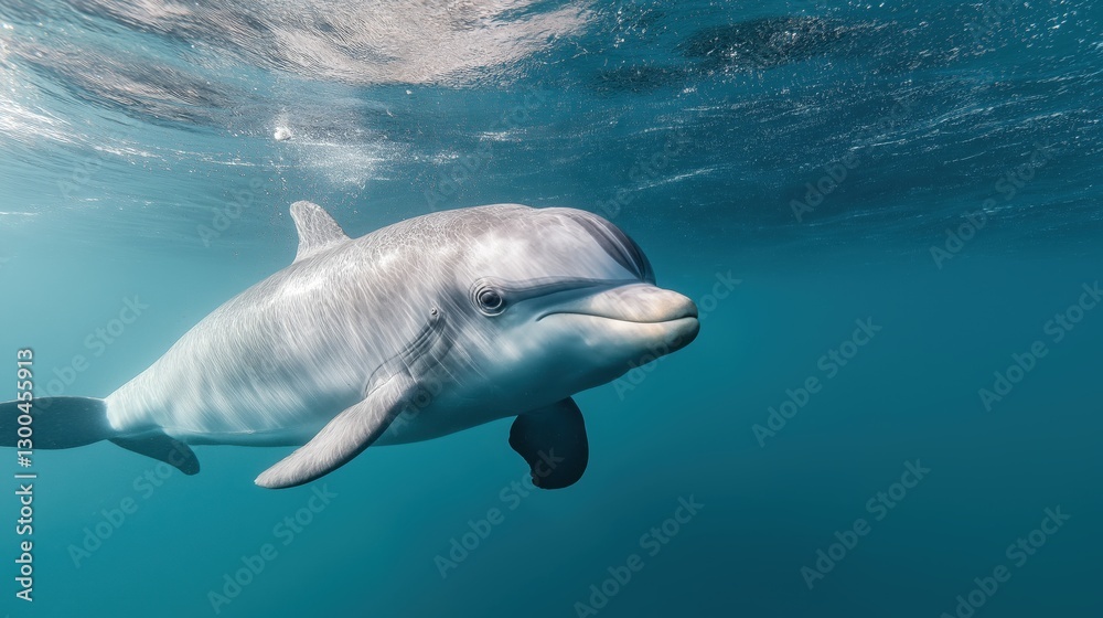 Fototapeta premium Rare Vaquita dolphin swimming gracefully in clear blue ocean waters