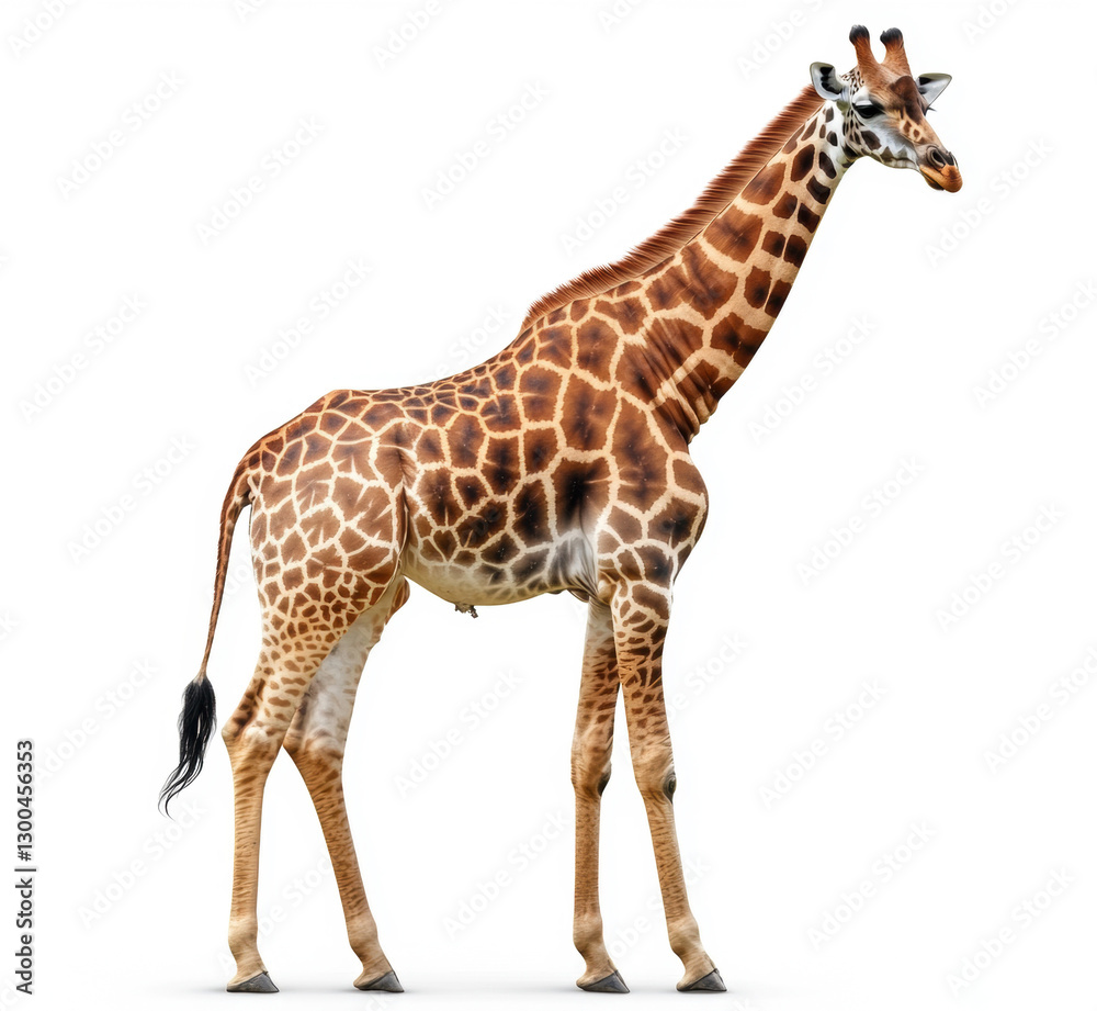 Naklejka premium Giraffe poses elegantly in a neutral studio setting