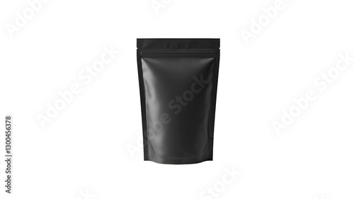 Black matte stand-up pouches with resealable spouts, modern flexible packaging for food and liquids, high-quality minimalist design, isolated on white background, professional product mockup, premium 