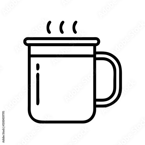Steaming mug of hot beverage on white background