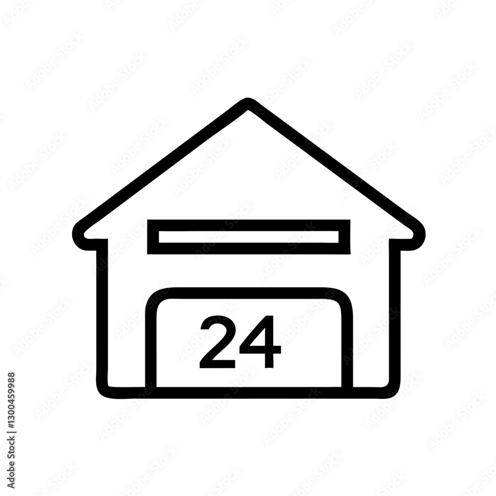 Minimalist garage icon with number 24 Minimalist garage icon with number 24
