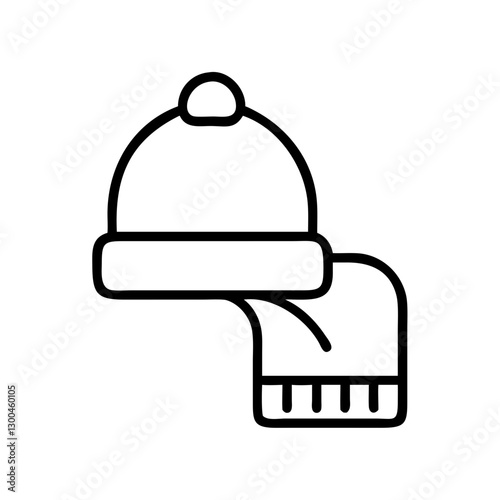 Winter hat and scarf outline on a plain background