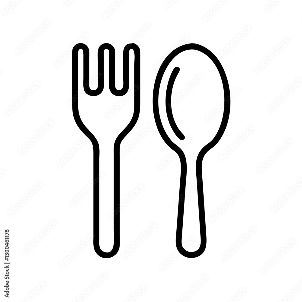 Line art fork and spoon utensils on white background Line art fork and spoon utensils on white background