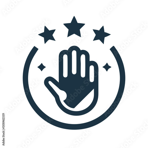 Hand raised in warning against a starry background