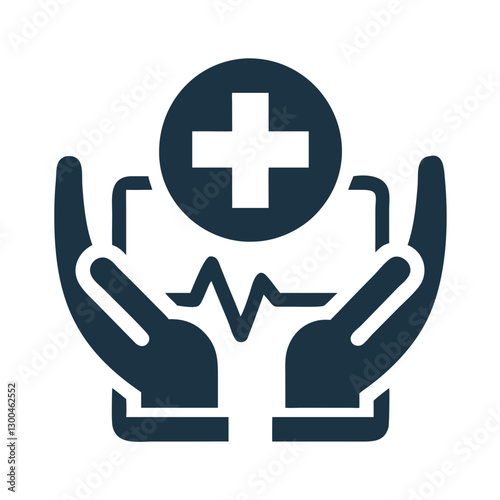 Hands holding healthcare symbol with heart monitor